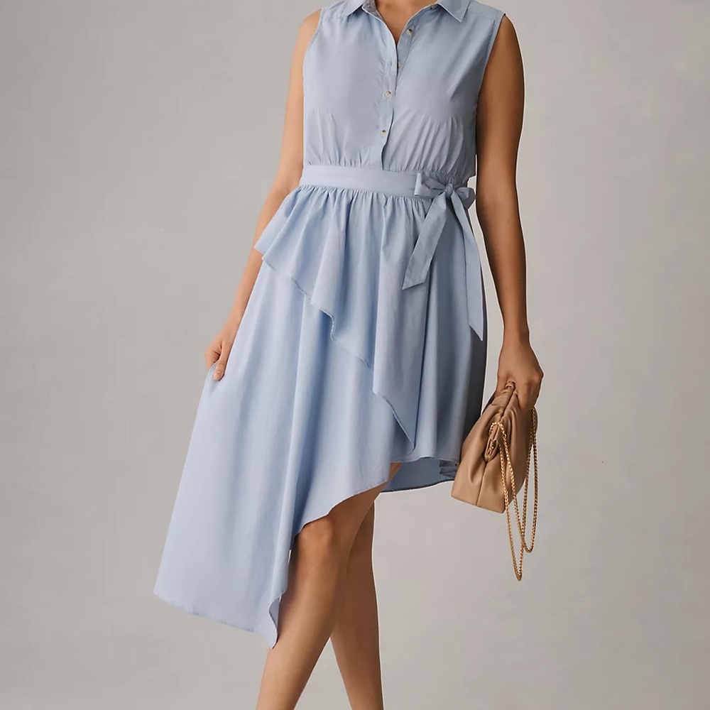 Anthropologie Maeve Light Blue Asymmetrical Dress